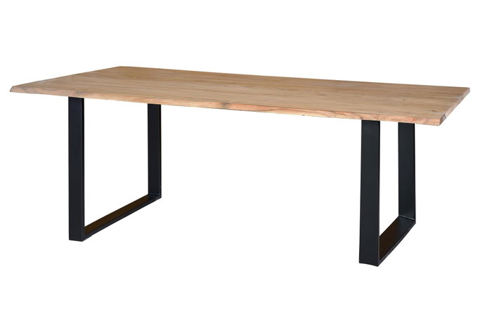 GINER Y COLOMER Table de salle à manger en acacia naturel et métal noir